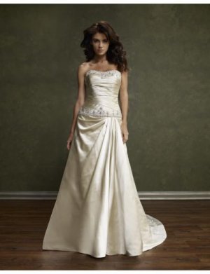 A-Line/Princess Strapless Chapel Train Satin wedding dress(WEDS0008) for brides new style