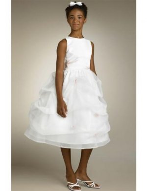 A-line Bateau Tea-Length Organza Flower Girl Dress 2010 style(FGD0123)