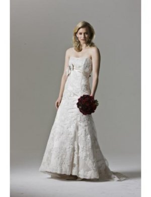 A-Line/Princess Strapless sweeping Train Lace wedding dress(WEDS0013) for brides new style