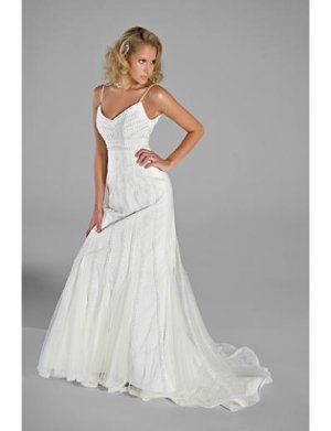 A-Line/Princess V-neck chapel train Soft Satin Tulle wedding dress(WEDS0014) for brides new style