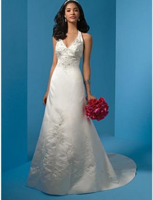 A-Line/Princess V-neck Chapel Train Satin wedding dress (WS0009)  for brides new style