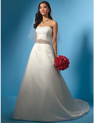 A-Line/Princess Strapless Chapel Train Satin wedding dress (WS0005) for brides new style