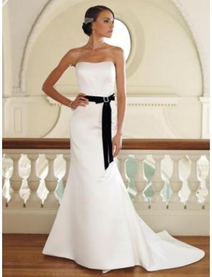 A-Line/Princes Strapless Chapel train satin wedding dress(SEW0036) for brides new style