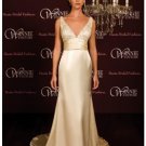 A-Line/Princess V-neck Chapel Train Satin wedding dress(SEW0016)  for brides new style