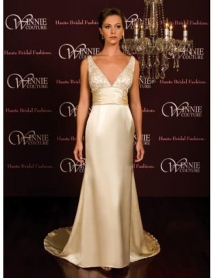 A-Line/Princess V-neck Chapel Train Satin wedding dress(SEW0016)  for brides new style