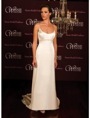 A-Line/Princess Spaghetti Straps Chapel Train Satin wedding dress (SEW0021) for brides new style