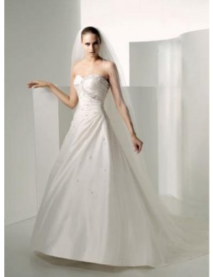 A-Line/Princess Strapless Chapel Train Satin wedding dress for brides new Style(WDS0236)