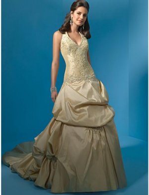 A-Line/Princess Halter top Chapel Train Taffeta wedding dress (WS0017) for brides new style