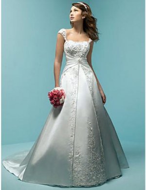 A-Line/Princess Square Chapel Train Satin wedding dress (WS0040) for brides new style
