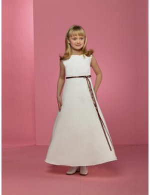 A-line jewel Tea-length Satin Flower girls Dress new style(FGD0051)