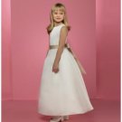A-line Jewel Tea-length Satin Flower girls Dress new style(FGD0050)