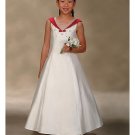 A-Line V-neck Tea-length Satin Flower girls dress 2010 Style(FGD0002)