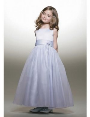 A-line Round-neck Tea-Length Satin Flower Girl Dress 2010 style(FGD0085)