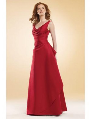 A-Line V-neck Floor Length Satin Mother of the Bride Dresses(MBD0098)