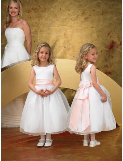 A-line Round-neck Tea-length Organza Flower girls Dress 2010 style(FGD0058)