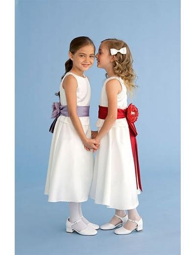 A-line Round-neck Knee-Length Satin Flower Girl Dress 2010 style(FGD0105)