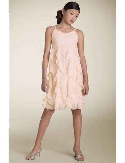 A-line Spagetti Straps Tea-Length Chiffon Flower Girl Dress 2010 style(FGD0106)