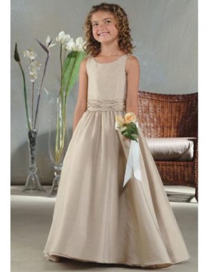 A-Line Round-neck Floor- Length Satin Flower girls Dress 2010 Style(FGD0010)