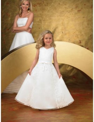 A-line V-neck Floor Length Satin Flower girls Dress 2010 style(FGD0056)