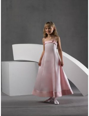 A-line Spaghetti Straps Tea-length Satin Flower girls Dress 2010 style(FGD0054)
