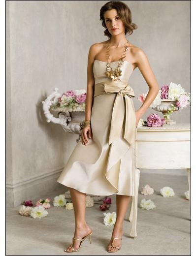 A-Line/Princess Strapless Tea-length Satin Bridesmaid dress for brides new Style(BDS0024)