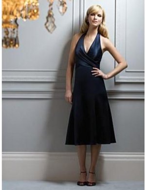 A-Line/Princess Halter Top knee-length Satin Bridesmaid dress for brides new Style(BMD0052)