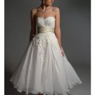A-Line/Princess Strapless Tea-length organza wedding dress (BST0033)