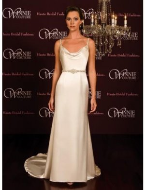 A-Line/Princess spaghetti straps Chapel Train Satin wedding dress (SEW0024)