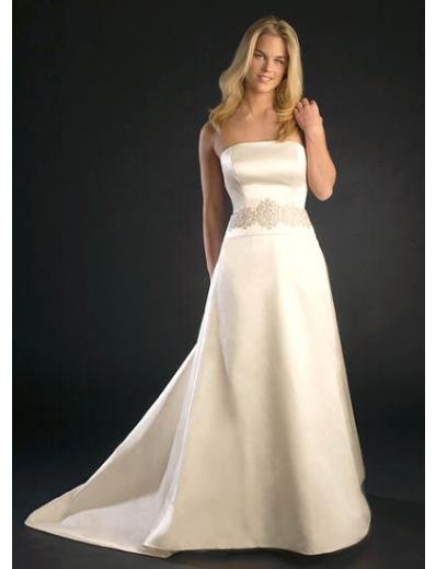 A-Line/Princess Strapless Chapel train Satin wedding dress (SEW0705)