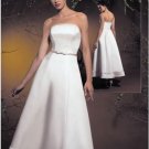 A-Line/Princess Strapless Tea-length Stain wedding dress (SEW1579)