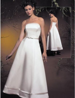 A-Line/Princess Strapless Tea-length Stain wedding dress (SEW1579)