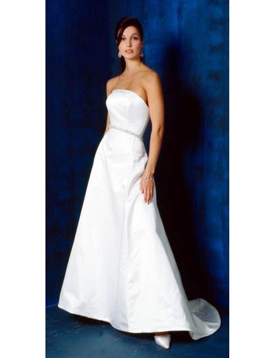 A-Line/Princess Strapless Chapel train Satin wedding dress (SEW0709)