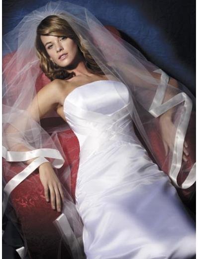 A-Line/Princess Strapless Chapel train Satin wedding dress (SEW0828)