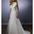 A-Line/Princess V-neck Chapel Train Satin wedding dress (SEW1721)