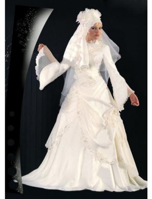 New sexy Prom/Ball/Evening Islamic Wedding Dress(MSL009) Custom Size  voile&satin