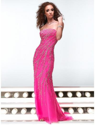 Empire Strapless Sweeping Train Tulle Prom Dress(PS0020) for Women's Clothing