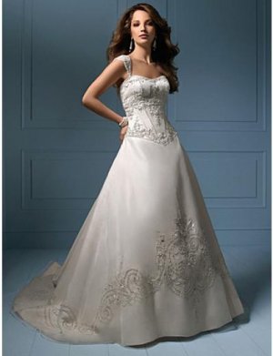 A-Line/Princess Square Chapel Train Satin organza wedding dress (WS0030)