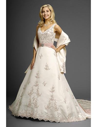 A-Line/Princess V-neck Cathedral Train Satin Chiffon wedding dress (WD6619)