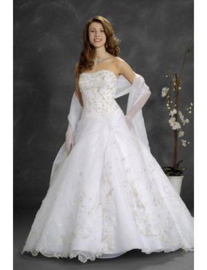 A-Line/Princess Strapless Cathedral Train Organza wedding dress (WD9025)