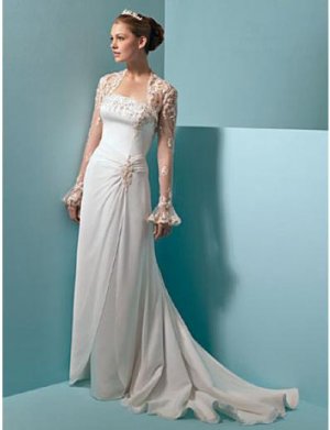 A-Line/Princess Strapless Chapel Train Satin Chiffon wedding dress (WS0044)