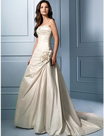 A-Line/Princess Strapless Chapel Train Taffeta wedding dress (WS0033)