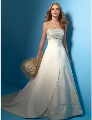 A-Line/Princess Strapless Chapel Train Satin wedding dress (WS0014)