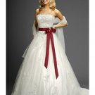 A-Line/Princess Strapless Chapel Train Organza Lace wedding dress (WD9607)