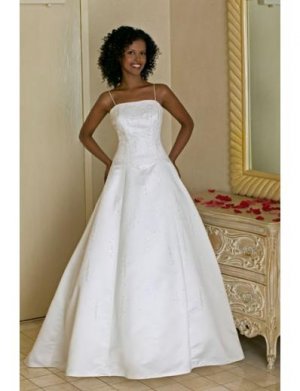 A-line/Princess Spaghetti Straps Chapel Train Satin wedding dress for brides 2010 style(WDA0148)