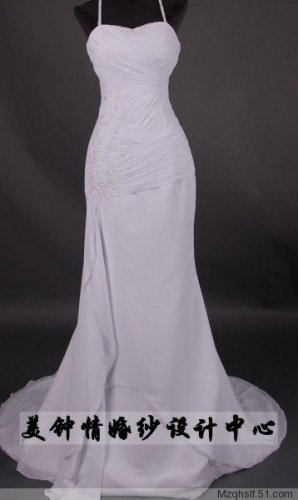 A-Line/Princess Sleeveless Sweetheart Chapel Train Satin wedding dress (LF0067)