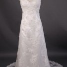A-Line/Princess V-neck Capped Chapel Train Satin wedding dress (LF0070)