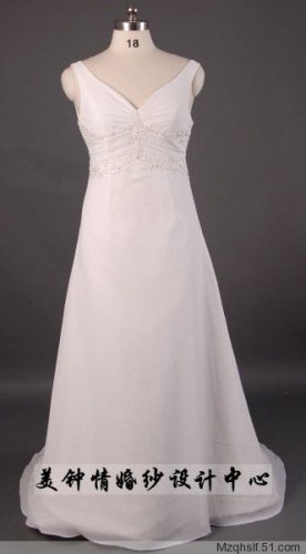 A-Line/Princess V-neck Sleeveless Chapel Train Satin wedding dress (LF0071)