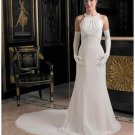 A-Line/Princess Halter Top Chapel Train Satin wedding dress (cwd0121)