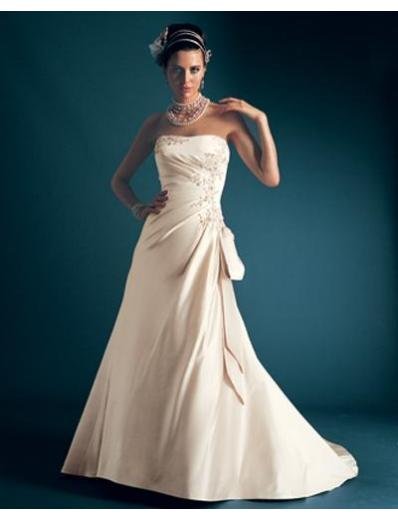 A-Line/Princess Strapless Chapel Train Satin wedding dress for brides new Style(WDA1688)