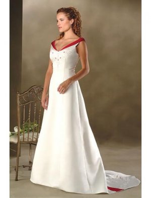 A-Line/Princess V-Neck Chapel Train Satin wedding dress for brides new style(WDA0020)